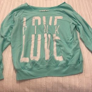 Aqua off the shoulder Victoria Secret Pink Sweatshirt